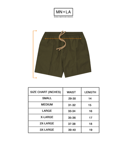 SHINOBI PLEATED HOUSE SHORTS IN OLIVE