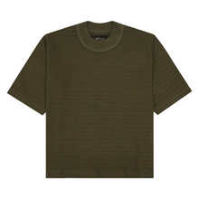 STRIPED PIQUE MOCK NECK TEE V3 IN OLIVE
